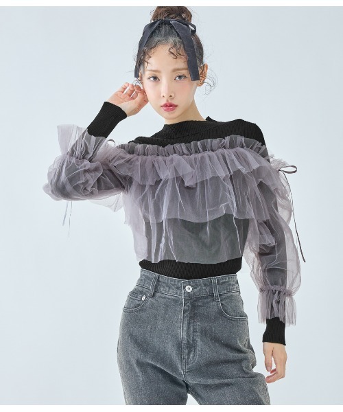 PEACH JOHN（ピーチジョン）の「チュールコンビニット（ニット/セーター・レディース・アイボリー/ブラック/チャコール・ONE SIZE）」の19枚目の写真