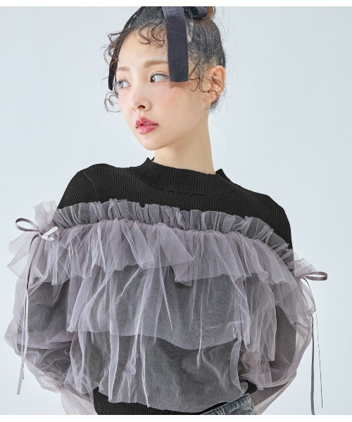 PEACH JOHN（ピーチジョン）の「チュールコンビニット（ニット/セーター・レディース・アイボリー/ブラック/チャコール・ONE SIZE）」の20枚目の写真