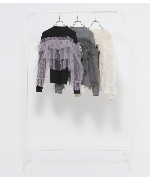 PEACH JOHN（ピーチジョン）の「チュールコンビニット（ニット/セーター・レディース・アイボリー/ブラック/チャコール・ONE SIZE）」の13枚目の写真