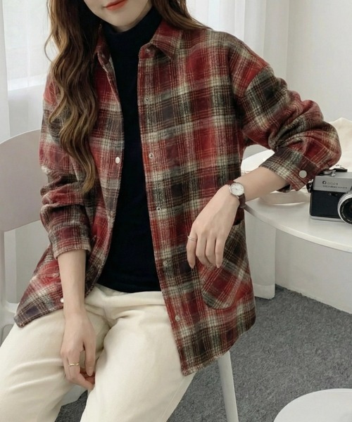 cammie(キャミー)の「チェックシャツ(シャツ/ブラウス・レディース・ベージュ/レッド/ブラック・M/L)」の14枚目の写真