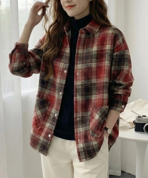 cammie(キャミー)の「チェックシャツ(シャツ/ブラウス・レディース・ベージュ/レッド/ブラック・M/L)」の13枚目の写真