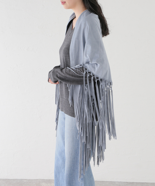 IENA(イエナ)の「venit/ヴェニット フリンジストール VEZ-5551-B(ストール/ショール・レディース・サックスブルー・FREE)」の4枚目の写真