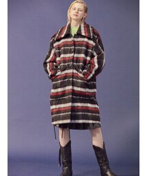 MIMICAWE（ミミカウィ）の「バックラッフルチェックロングコート/ブラック（ダッフルコート）」