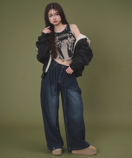 dispark(ディスパーク)の「DISPARK/【26年春夏新作】スタッズグラフィックタンク(タンクトップ・レディース・ベージュ/チャコール・FREE)」の4枚目の写真