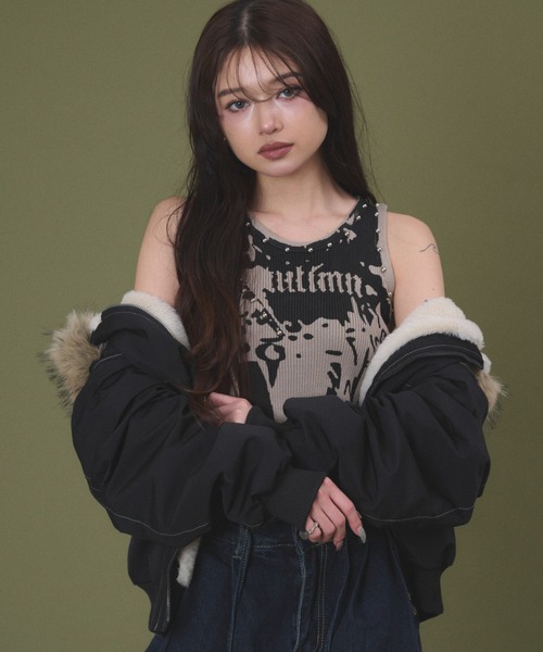 dispark(ディスパーク)の「DISPARK/【26年春夏新作】スタッズグラフィックタンク(タンクトップ・レディース・ベージュ/チャコール・FREE)」の7枚目の写真