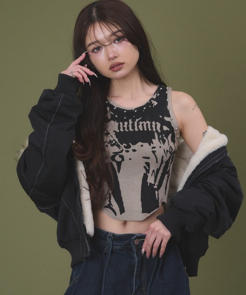 dispark(ディスパーク)の「DISPARK/【26年春夏新作】スタッズグラフィックタンク(タンクトップ・レディース・ベージュ/チャコール・FREE)」の8枚目の写真