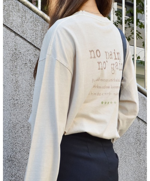 spiritoso(スピリトーゾ)の「アーチロゴイーグルプリントロンT(Tシャツ/カットソー・レディース・グレイッシュベージュ/ブラック/バーガンディー/チャコール・FREE)」の16枚目の写真