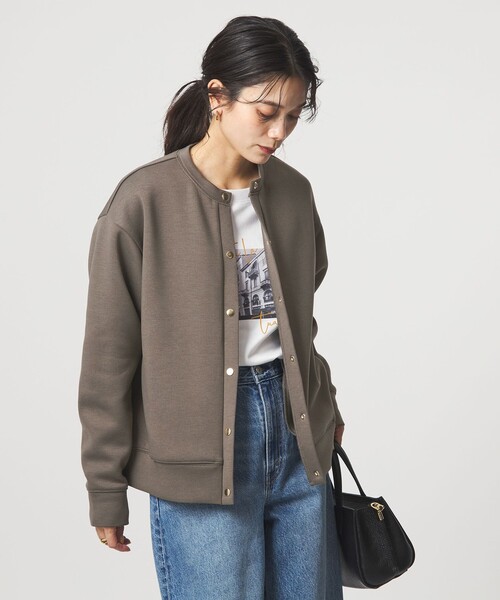 green label relaxing(グリーンレーベルリラクシング)の「ダンボール ノーカラー カーディガン(カーディガン/ボレロ・レディース・モカ/ダークグレー/オフホワイト・FREE)」の1枚目の写真