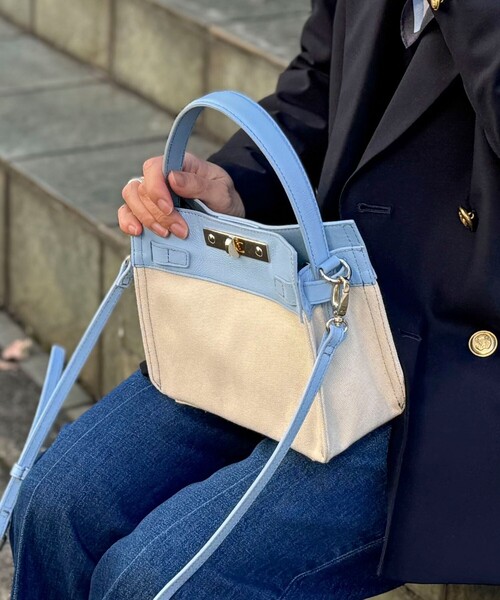 NOLLEY’S（ノーリーズ）の「HINERI　キャンバスコンビS（ショルダーバッグ・レディース・イエロー/ピンク/グレイッシュベージュ/ライトブルー・FREE）」の2枚目の写真