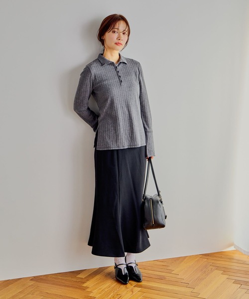 mysty woman（ミスティウーマン）の「襟2WAYカットソー 643323（Tシャツ/カットソー・レディース・グレー/アイボリー/ブラック・FREE）」の4枚目の写真