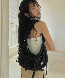 クローバーハート シュリンク ミディアム ナイロン ホーボーバッグ Black