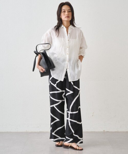 LOUNGEDRESS(ラウンジドレス)の「《累計販売2万枚/名品アイテム》リネンバックタイシャツ(シャツ/ブラウス・レディース・キャメル/グリーン/ネイビー/イエロー/オフホワイト/ブラック/ブルー・FREE)」の8枚目の写真