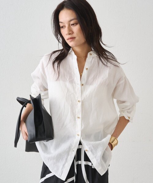 LOUNGEDRESS(ラウンジドレス)の「《累計販売2万枚/名品アイテム》リネンバックタイシャツ(シャツ/ブラウス・レディース・キャメル/グリーン/ネイビー/イエロー/オフホワイト/ブラック/ブルー・FREE)」の13枚目の写真