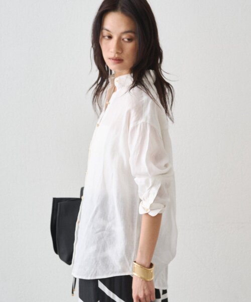 LOUNGEDRESS(ラウンジドレス)の「《累計販売2万枚/名品アイテム》リネンバックタイシャツ(シャツ/ブラウス・レディース・キャメル/グリーン/ネイビー/イエロー/オフホワイト/ブラック/ブルー・FREE)」の16枚目の写真
