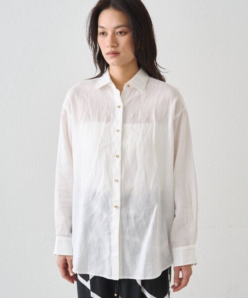 LOUNGEDRESS(ラウンジドレス)の「《累計販売2万枚/名品アイテム》リネンバックタイシャツ(シャツ/ブラウス・レディース・キャメル/グリーン/ネイビー/イエロー/オフホワイト/ブラック/ブルー・FREE)」の18枚目の写真
