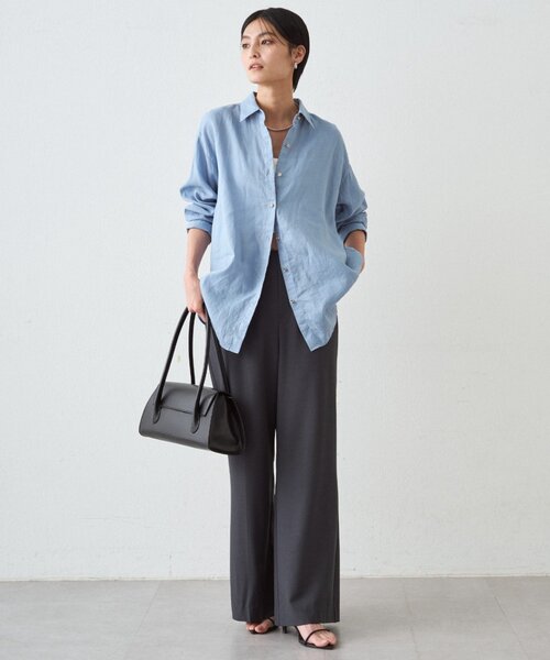 即発送　Loungedress リネンバックタイシャツ  ネイビー リネンバックタイシャツ（シャツ/ブラウス）｜LOUNGEDRESS（ラウンジ