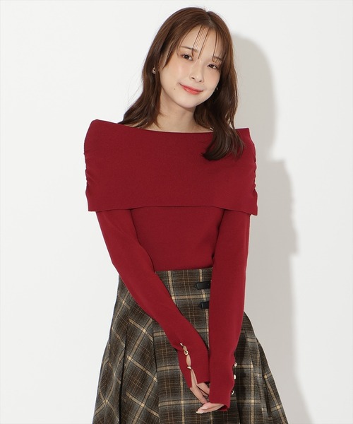 AND COUTURE（アンドクチュール）の「オフショルプルオーバー（ニット/セーター・レディース・ピンク/ブラック/サックスブルー/アイボリー/レッド・FREE）」の5枚目の写真