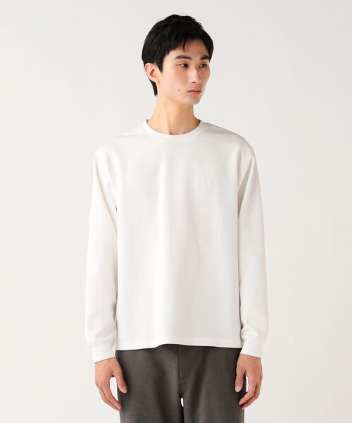 BEAMS HEART(ビームスハート)の「【6/18値下げ】ステッチ ダンボール ロングスリーブ(吸水速乾・毛玉軽減)(Tシャツ/カットソー・メンズ・ネイビー/オフホワイト・M/S/XL/L)」の2枚目の写真