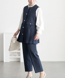 GOLDJAPAN（ゴールドジャパン）の「ツイードペプラムベスト＆テーパードパンツ＆キャンディスリーブブラウス3点セット【大きいサイズ対応】（セットアップ）」