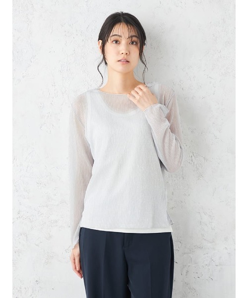 HARUYAMA(ハルヤマ)の「Emilyan ラメクレープジャージー長袖カットソー(Tシャツ/カットソー・レディース・ゴールド/ライトグレー/ブラック・F)」の3枚目の写真