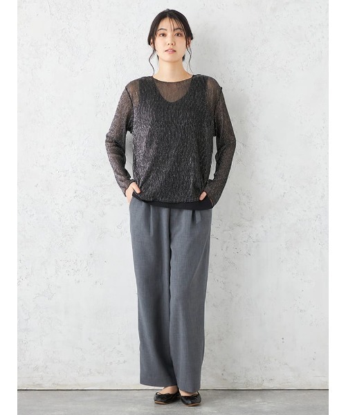 HARUYAMA(ハルヤマ)の「Emilyan ラメクレープジャージー長袖カットソー(Tシャツ/カットソー・レディース・ゴールド/ライトグレー/ブラック・F)」の6枚目の写真