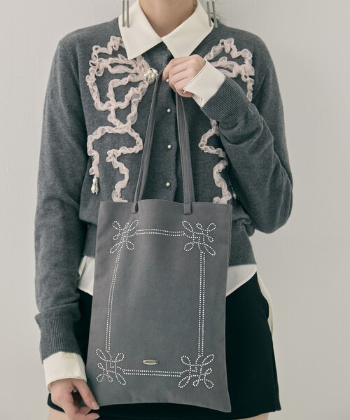 tanakadaisuke/タナカダイスケ】Rhinestone frame tote bag/ライン