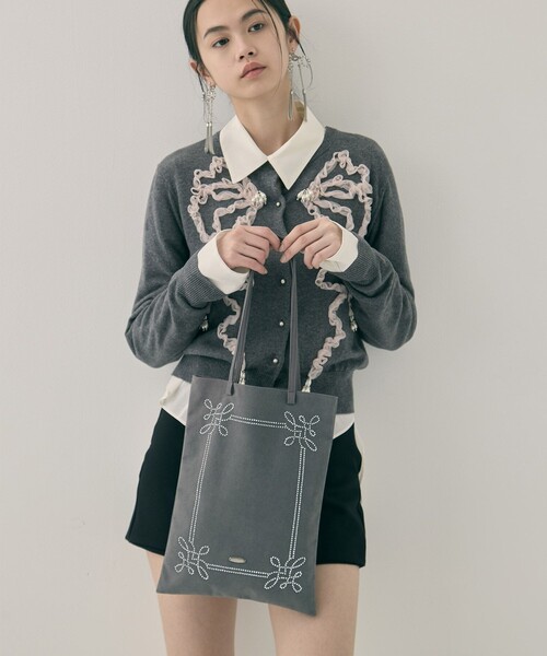 tanakadaisuke/タナカダイスケ】Rhinestone frame tote bag/ライン