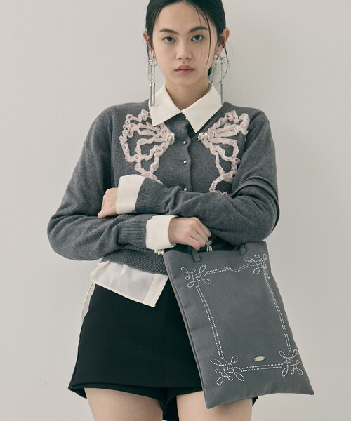 tanakadaisuke(タナカダイスケ)の「【tanakadaisuke/タナカダイスケ】Rhinestone frame tote bag/ラインストーンフレームトートバッグ(トートバッグ・レディース・ブラック/グレー・FREE)」の22枚目の写真