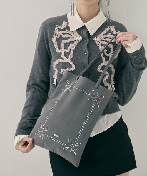 tanakadaisuke/タナカダイスケ】Rhinestone frame tote bag/ライン
