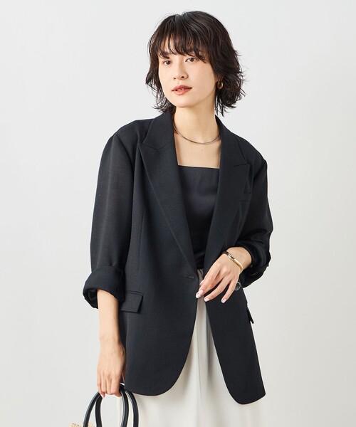 NOLLEY’S Sophi（ノーリーズソフィ）の「ウォッシャブルリネンライクオーバージャケット（テーラードジャケット・レディース・ブラック/ベージュ・38/36）」の13枚目の写真