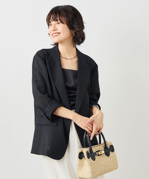 NOLLEY’S Sophi（ノーリーズソフィ）の「ウォッシャブルリネンライクオーバージャケット（テーラードジャケット・レディース・ブラック/ベージュ・38/36）」の18枚目の写真