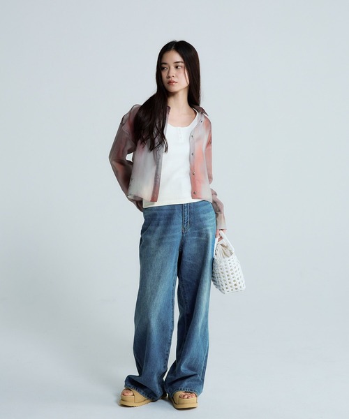 JEANASIS（ジーナシス）の「【選べる着丈】セミグロスシアーシャツ/647671（シャツ/ブラウス・レディース・ブラック/ブラウン系その他/ホワイト/ライム・MEDIUM/LARGE）」の19枚目の写真