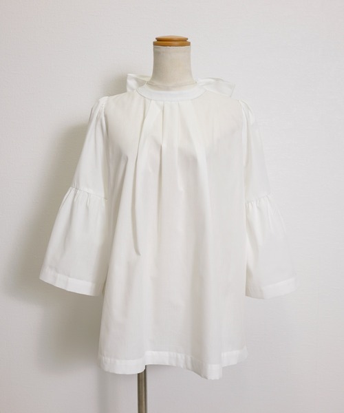CHhdmn(シーエイチヒデモン)の「リボンボウタイブラウス フレア袖ブラウス 3WAY オフィスカジュアル きれいめ(シャツ/ブラウス・レディース・ライトブルー/ブラック/ホワイト/ピンク・M/L)」の11枚目の写真