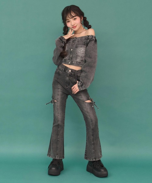 ANAP GｉRL（アナップガール）の「サイドリボン フレアパンツ（別売りセットアップ）（キッズお揃い）（デニムパンツ・キッズ・ブラック/ブルー・M/S/XS）」の5枚目の写真