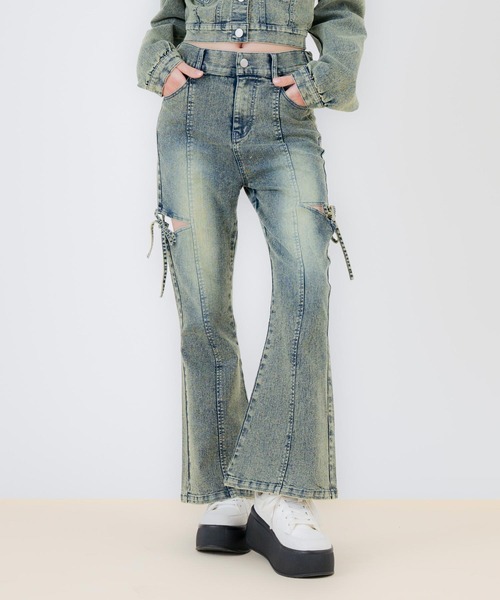 ANAP GｉRL（アナップガール）の「サイドリボン フレアパンツ（別売りセットアップ）（キッズお揃い）（デニムパンツ・キッズ・ブラック/ブルー・M/S/XS）」の6枚目の写真