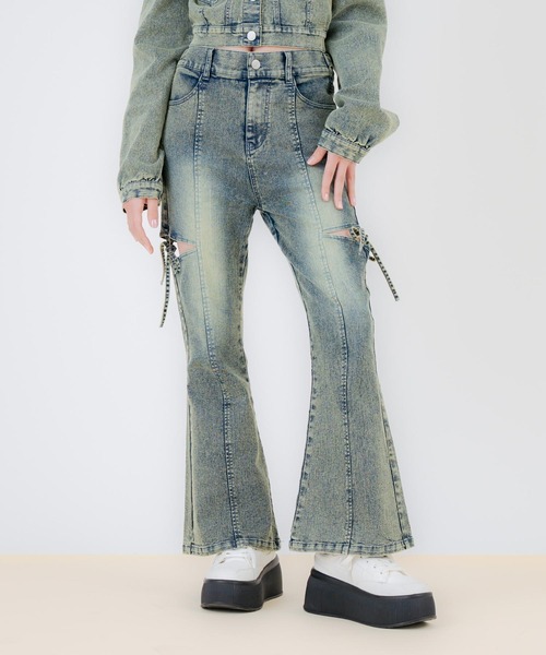 ANAP GｉRL（アナップガール）の「サイドリボン フレアパンツ（別売りセットアップ）（キッズお揃い）（デニムパンツ・キッズ・ブラック/ブルー・M/S/XS）」の7枚目の写真