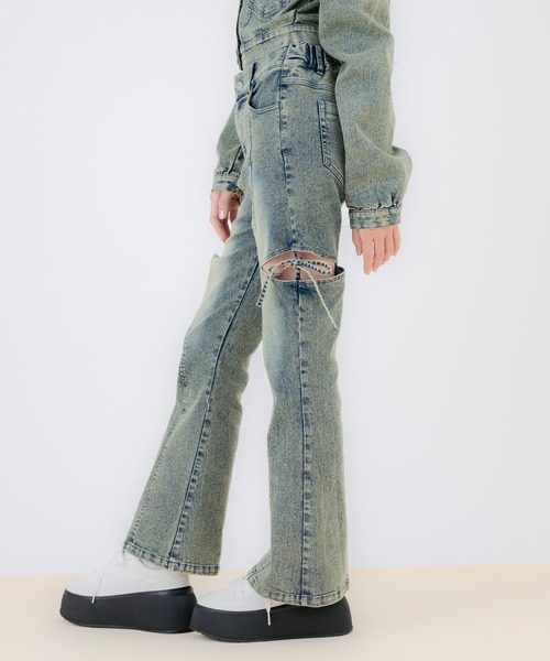 ANAP GｉRL（アナップガール）の「サイドリボン フレアパンツ（別売りセットアップ）（キッズお揃い）（デニムパンツ・キッズ・ブラック/ブルー・M/S/XS）」の9枚目の写真