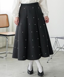 パール付きフレアロングスカート
