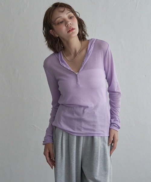 notch.(ノッチ)の「シアーフーディロンT(Tシャツ/カットソー・レディース・ライトパープル/アイボリー/グレー・M)」の3枚目の写真