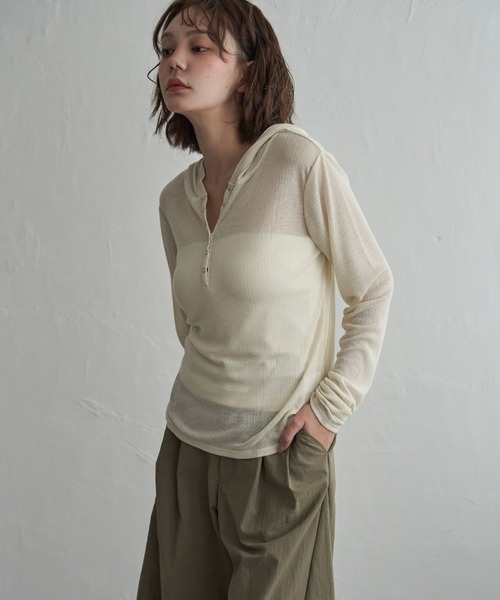 notch.(ノッチ)の「シアーフーディロンT(Tシャツ/カットソー・レディース・ライトパープル/アイボリー/グレー・M)」の1枚目の写真