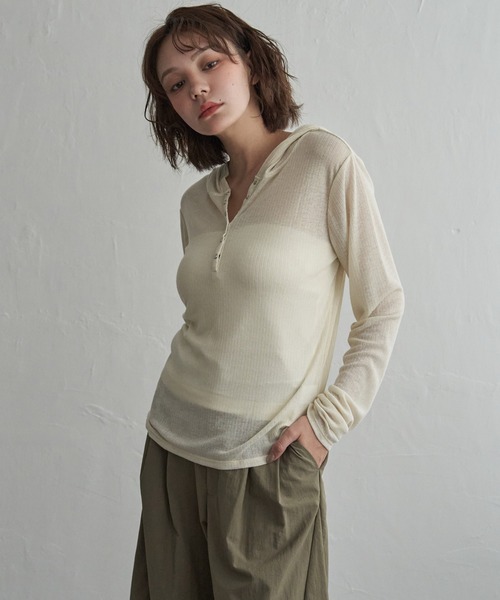 notch.(ノッチ)の「シアーフーディロンT(Tシャツ/カットソー・レディース・ライトパープル/アイボリー/グレー・M)」の5枚目の写真