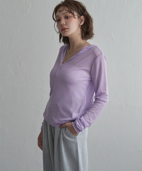 notch.(ノッチ)の「シアーフーディロンT(Tシャツ/カットソー・レディース・ライトパープル/アイボリー/グレー・M)」の18枚目の写真