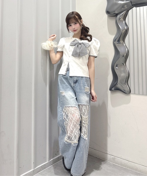 one way(ワンウェイ)の「リボンアシメトップス(Tシャツ/カットソー・レディース・ブラック系その他/ネイビー系/ホワイト系その他・FREE)」の5枚目の写真