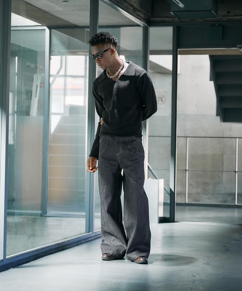 ANDER HUNK（アンダーハンク）の「14oz Selvege Wide Straight Denim / 14オンスセルビッジワイドストレートデニム（デニムパンツ・メンズ・ライトインディゴブルー/ブラック・MEDIUM/SMALL/LARGE）」の3枚目の写真