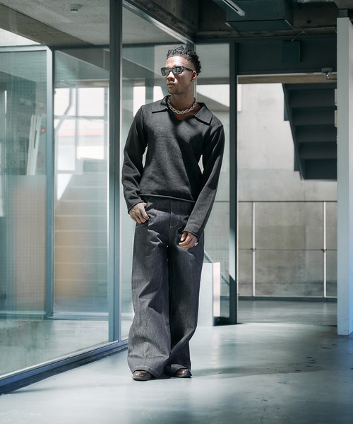 ANDER HUNK（アンダーハンク）の「14oz Selvege Wide Straight Denim / 14オンスセルビッジワイドストレートデニム（デニムパンツ・メンズ・ライトインディゴブルー/ブラック・MEDIUM/SMALL/LARGE）」の4枚目の写真