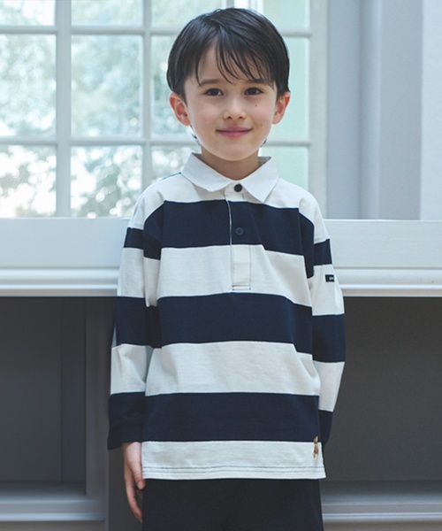 petit main(プティマイン)の「【リンク】ボーダーラガー長袖Tシャツ(Tシャツ/カットソー・キッズ・ネイビー/ブラウン/クリーム・100cm/90cm/130cm/120cm/80cm/110cm)」の1枚目の写真