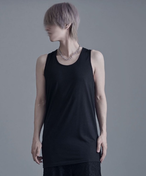 Bernings Sho(バーニングショー)の「『Bernings Sho/バーニングショー』透かしニット5分袖&アシンメトリータンク(ニット/セーター・メンズ・ホワイト/ブラック・M/L/XL)」の8枚目の写真