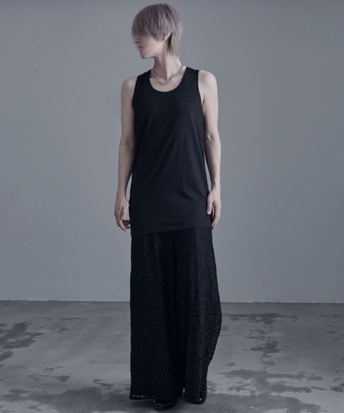 Bernings Sho(バーニングショー)の「『Bernings Sho/バーニングショー』透かしニット5分袖&アシンメトリータンク(ニット/セーター・メンズ・ホワイト/ブラック・M/L/XL)」の9枚目の写真