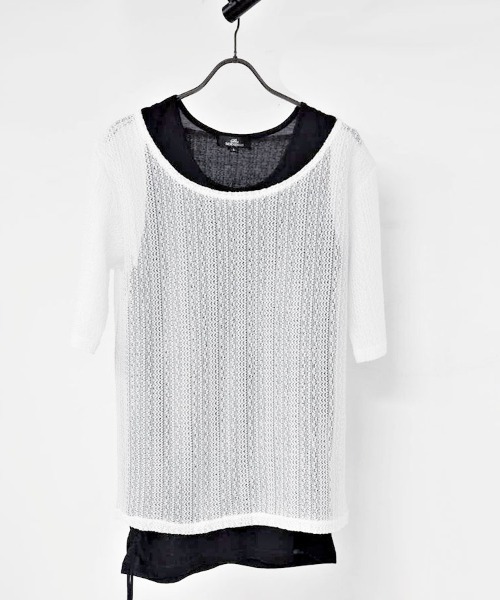 Bernings Sho(バーニングショー)の「『Bernings Sho/バーニングショー』透かしニット5分袖&アシンメトリータンク(ニット/セーター・メンズ・ホワイト/ブラック・M/L/XL)」の10枚目の写真