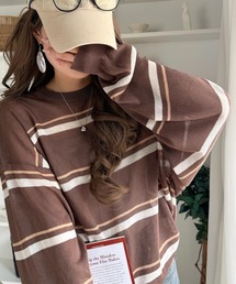 《JaVaジャバコラボ》ヘルシーな透け感のゆったりシルエットが着やすい。オーバーサイズ ボーダーシアートップス (長袖)